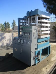 PHI, 24 x 36 heated platten 4-post hydraulic press, 6 stations & cool rack