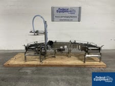 16" wide x 36' long, CPW Powered Roller Conveyor, (2) 90° rubber roller sections, all powered, with vacuum