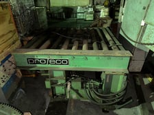 6000 lb. x 60 outside dimension Pro-Eco, hydraulic downlayer, powered conveyor, 15" horn