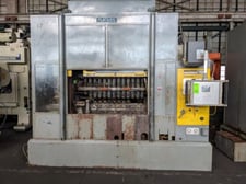 Platarg #912, eyelet transfer press, 13 stations, 6.50" stroke, 3.11" depth of draw, die blocks