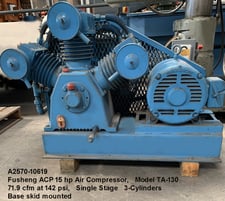 71.9 cfm, 142 psi, Fusheng ACP Air Compressor, #TA-130, 15 HP, single stage 3-cylinders, base skid mounted