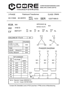 300 KVA 4160 Delta Primary, 480Y/277 Secondary, PAD, proCORE(Immediate Shipment Available)