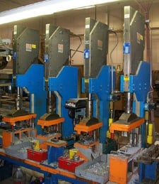 4 Ton, BTM #P-4-HX10-TE21.5, air powered toggle presses, 10 stroke, ram plate, 1996-1998 (4 available)