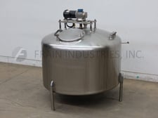 390 gallon 304 Stainless Steel tank, 66" dia. x 38" straight wall, 20" dia. manway, tri-clamp bottom discharge