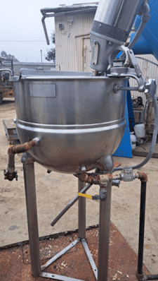 30 gallon Groen #N-30, 316 Stainless Steel kettle, clamp on style drive prop type agitator, jacketed, 45 psi
