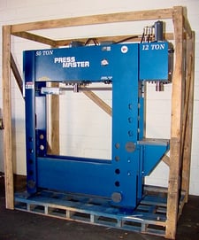 50 Ton, Press Master #HFBP-50/12, hydraulic H-frame press, 12" stroke, 6" bore, 12 ton c-frame broaching press