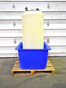 General Electric #NX122, Betz Spectrus, 80 gallon poly cylinder CDS tank w/spill container