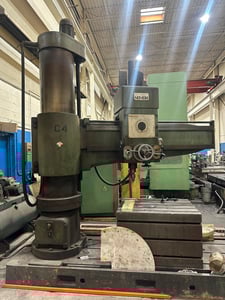 7' Novisa #FRP-80, radial arm drill, power clamping & elevation, work table, 10-1400 RPM