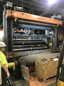 Black Clawson, 2 drum winder, shaftless floor pick up unwind stand, 130" wide