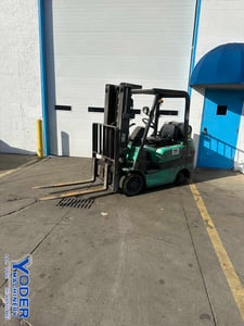 5000 lb. Mitsubishi #FGC25K, LP gas forklift,cushion tire, 187" lift height,side shift, 1998