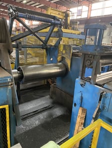 50000 lb. Loopco, Recoiler w/Coil Car, 58" coil width, 20" diameter Hydraulic Drum, 24" pads, 100 HP