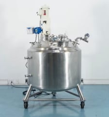 100 gallon DCI, sanitary Stainless Steel jacketed reactor w/ mixer, 125 psi @ 400&deg;F