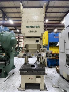 165 Ton, Minster #OBS-150, mechanical OBS press, 9.84" stroke, 21.5" Shut Height, 46" x30" bed, 2000