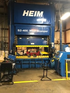 400 Ton, Heim #S2-400 Maxi-Stamper, straight side double crank press, 10" stroke, 31.5" Shut Height, 100"