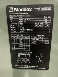 500 KVA 13200GY/7620 Primary, 220Y/127 Secondary, 3 phase, Padmount Transformer, Ready To Ship