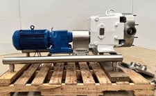 Waukesha Cherry-Burrell #130U1, rotary lobe, horizontal positive displacement pump, 5 HP motor, 3" Tri-Clamp