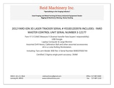 Faro Ion 3D laser tracker, serial #Y01001203976, includes: Faro Master Control unit serial #3-12177, 2012