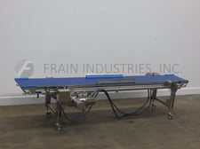 19-1/2" wide x 12.8' long, Alimec, Stainless Steel belt conveyor, mounted on locking casters