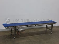 19-1/2" wide x 13.3' long, Alimec, Stainless Steel belt conveyor, mounted on locking casters