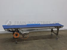 19-1/2" wide x 12.7' long, Alimec, Stainless Steel belt conveyor, mounted on locking casters
