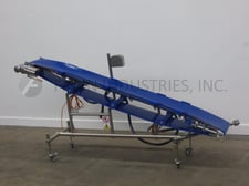 15-3/4" wide x 11.6' long, Alimec, Stainless Steel inclined belt conveyor, mounted on locking casters