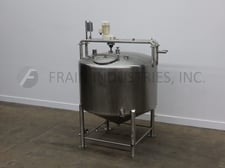 600 gallon 316 Stainless Steel single wall tank, 66" dia with 36" straight wall and 20" deep cone bottom