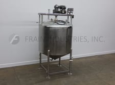 650 gallon Feldmeier, 316 Stainless Steel, single wall jacketed vertical tank, 60" dia x 70" deep with a 50"
