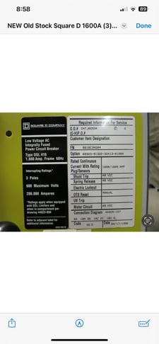 Square D DSL416, LSIG electrically operated breakers, RMS 810D, 8 breakers New old stock
