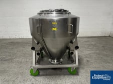 Bohle, 600 liter bin, Stainless Steel, top cover with internal baffles, bottom outlet valve, on cart