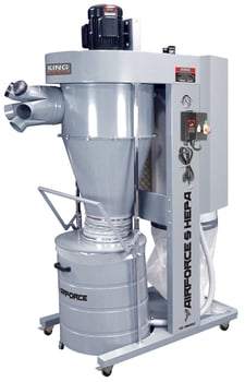 2701/4400 cfm King Canada #KC-8500C, Hepa Cyclone Dust Collector, 14.5 S.P., 54 gallon Drum, 5" x 4" & 1" x