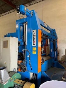 Cameron, 100" (2.56m) Wide 2-drum slitter rewinder, 3500 FPM, 60" rewind diameter, 62" unwind diameter