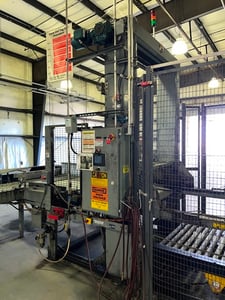 A-B-C #NODE7, automatic palletizer with Wulftec orbital wrapper WCRT-200