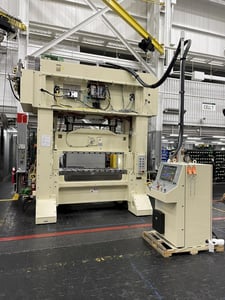 180 Ton, Minster #P2H-160-74x33-FW, straight side double crank press, 3.9" stroke, 17.7" Shut Height, 5.9"