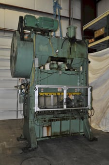 100 Ton, Johnson, straight side double crank press, 6" stroke, 22.7" Shut Height, 4" adj., 40-80 SPM, 72"