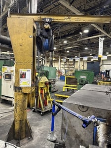 1 Ton, Gorbel, free standing jib crane & P & H powered chain hoist