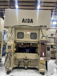 200 Ton, Aida #PMX-L2-200(1), mechanical metal stamping press, 7.8" stroke, 28.6" Shut Height, 40-80 VSPM
