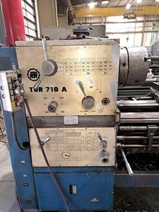 28" x 156" Toolmex #TUR-710A, 21" swing over cross slide, 1400 RPM, 5.5" hole, 4-Jaw 20" chuck, taper, 1997