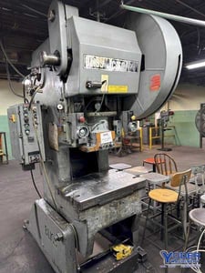60 Ton, Bliss #C-60, single crank flywheel OBI press, 4" stroke, 14-1/4" Shut Height, 5 HP, 90 SPM