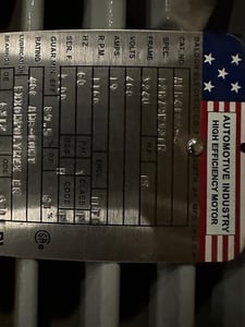 15 HP 1160 RPM Baldor, Fr. 324U, 460 Volts, Squirrel Cage, Refurb