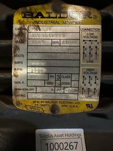 15 HP 1760 RPM Baldor, Frame 284T, 230/460 Volts, Squirrel Cage, refurbished