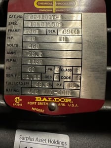 20 HP 1160 RPM Baldor, Fr. 266T, 460 Volts, Squirrel Cage, EOK