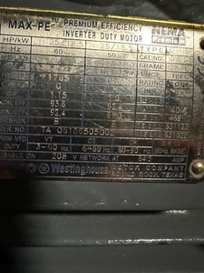 25 HP 1765 RPM Westinghouse, Fr. 284T, 208 Volts, Squirrel Cage, Refurb