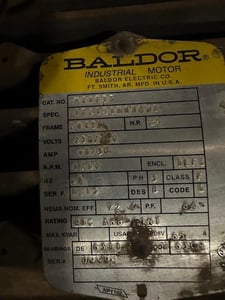 25 HP 1760 RPM Baldor, Fr. 284T, 230/460 Volts, Squirrel Cage, EOK
