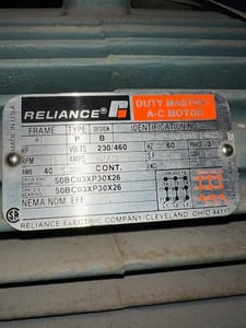 25 HP 3515 RPM Reliance, Fr. 284T, 230/460 Volts, Squirrel Cage, EOK