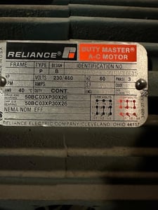 25 HP 3515 RPM Reliance, Fr. 284T, 230/460 Volts, Squirrel Cage, EOK