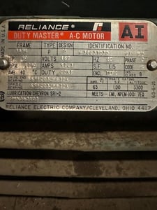 50 HP 1730 RPM Reliance, Frame 355U, 460 Volts, Squirrel Cage, electrically OK