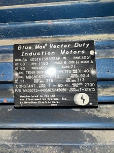 60 HP 1180 RPM Blue Max, Frame 405T, 460 Volts, Squirrel Cage, electrically OK
