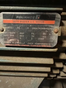 65 HP 1185 RPM Reliance, Frame 445TZZ, 460 Volts, Squirrel Cage, electrically OK