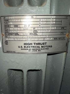 100 HP 1185 RPM US Electric, Fr. 444TPA, 230/460 Volts, Verticle Pump, Refurb
