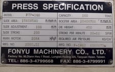 160 Ton, Sutherland #FTP-160, Gap Press, 7.87" stroke, 3.93" slide adj, 30-50 SPM, 20 HP, 2000, FTP-160